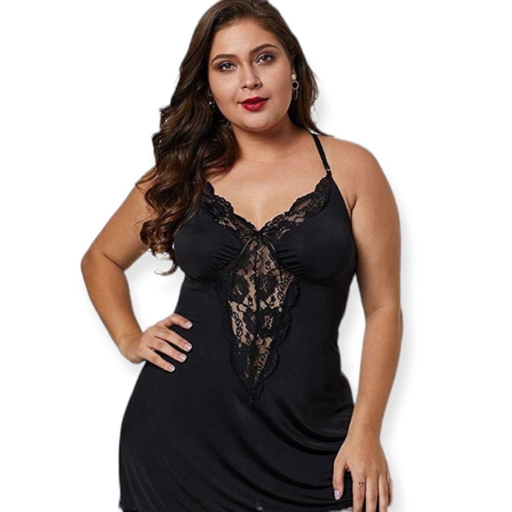 SEXY Black Silk & Lace Lingerie Dress